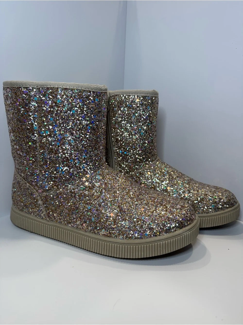 Kids Glitter Winter Boots - Rose Gold Sparkle